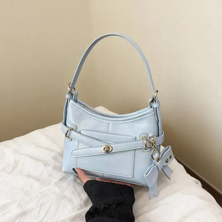 Japanese-style Cute Bowknot PU Leather One-shoulder Underarm Bag Crossbody Bags Tote Bag Large-capacity Storage Bags Woman Bag