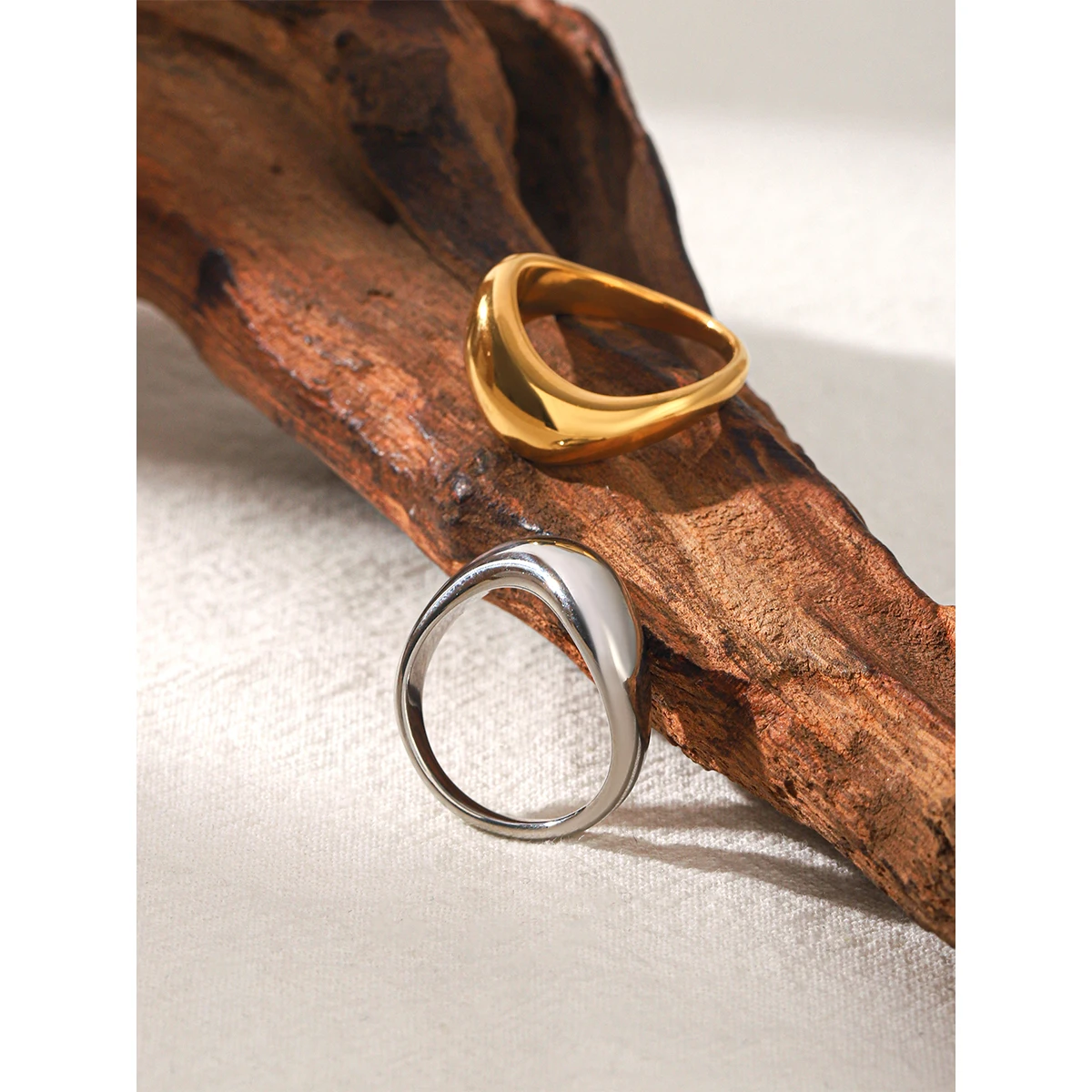 

Stackable Ring For Women's Gold Silver Color Stainless Steel Domed Curved Band Suitable For Sensitive Skin Jewelry Gift