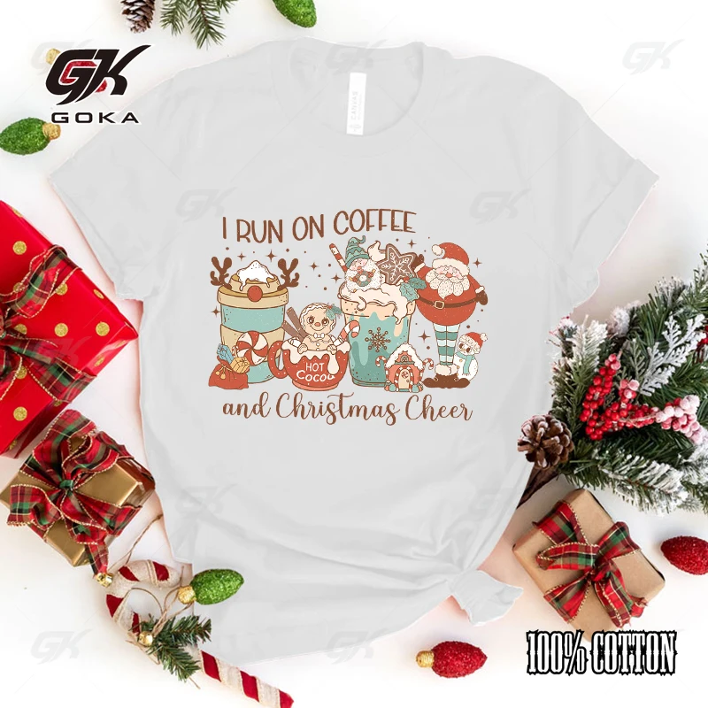 I Run On Coffee And Christmas Cheer Letter Print T-Shirt Women'S Fashion Casual Summer Cool Shirs Unisex I Run On Coffee top