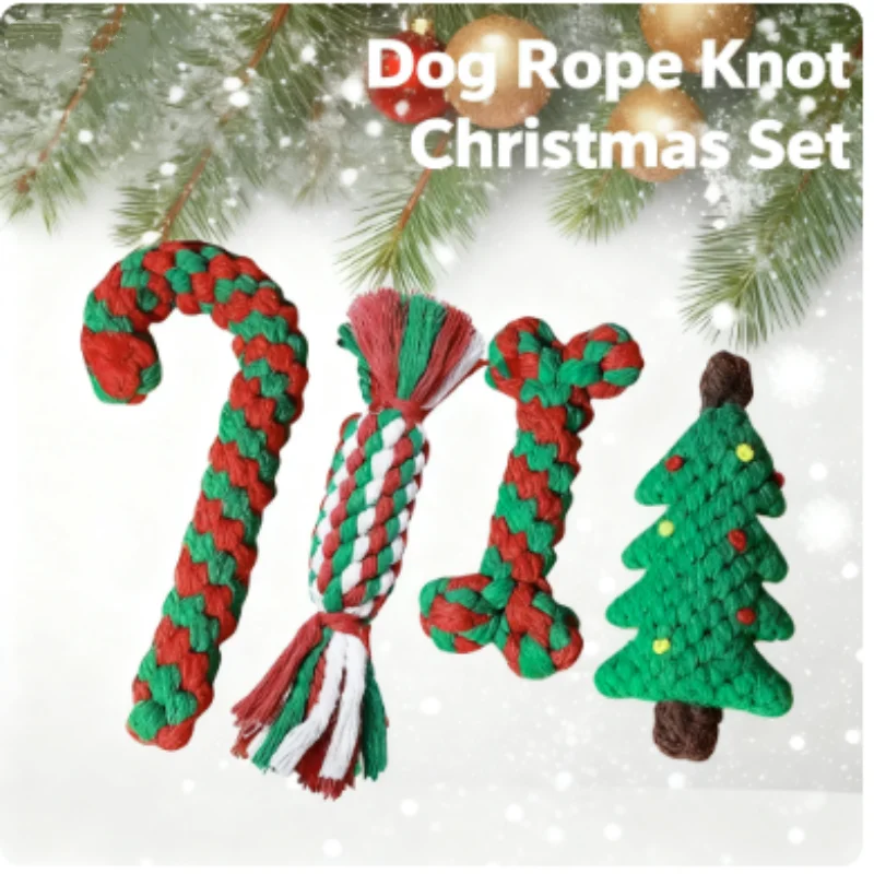 Christmas Bone Cotton Rope Dog Chew Toy Interactive Teeth Cleaning Chew Resistant Pet Toy for Puppies Small Medium Dogs