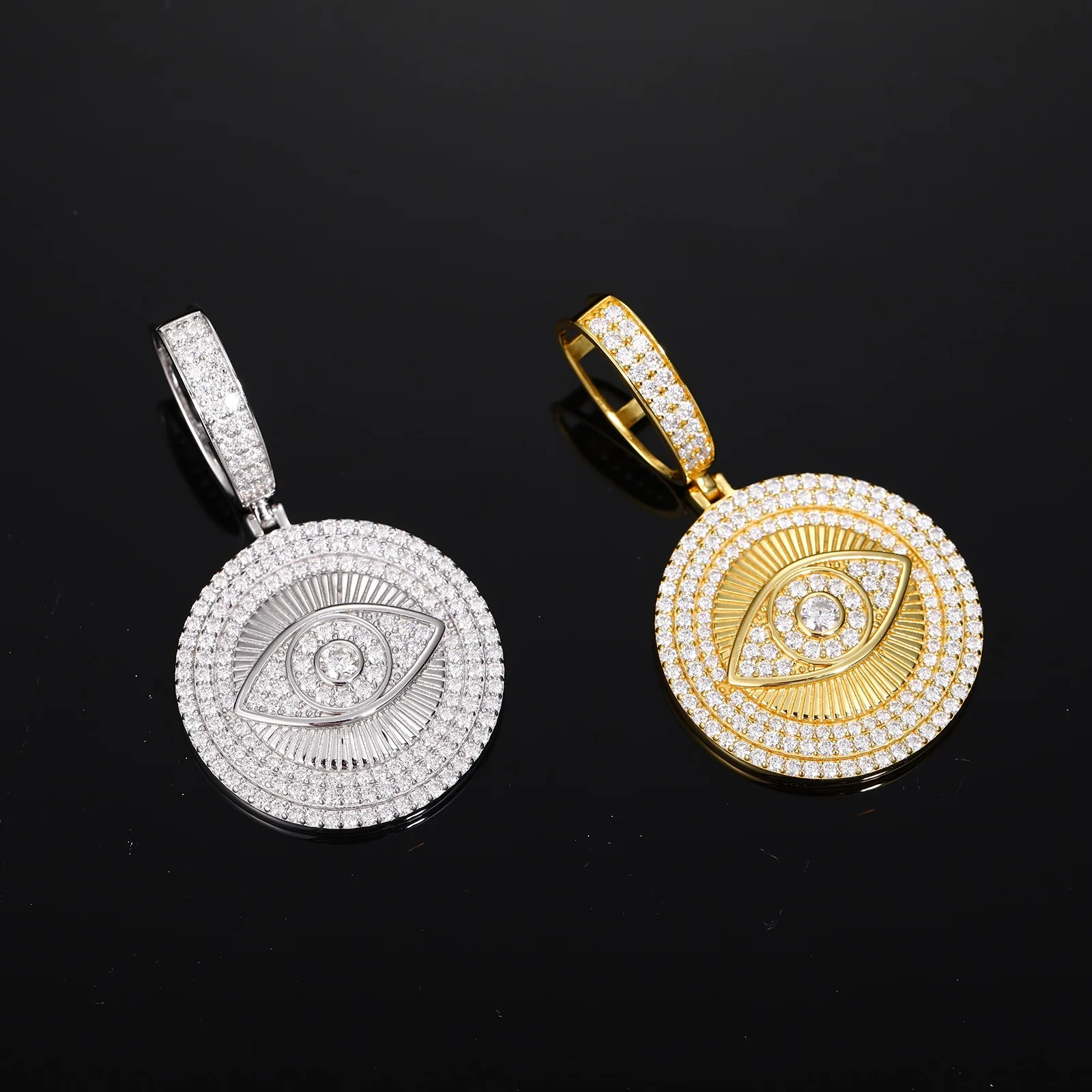 

Полный Iced Out Муассанит Подвеска от сглаза Стерлингового Серебра 925 пробы Хип-Хоп Рок Мужские Ювелирные Изделия Бинг Алмазный Круглый Кулон Ожерелье Подарок