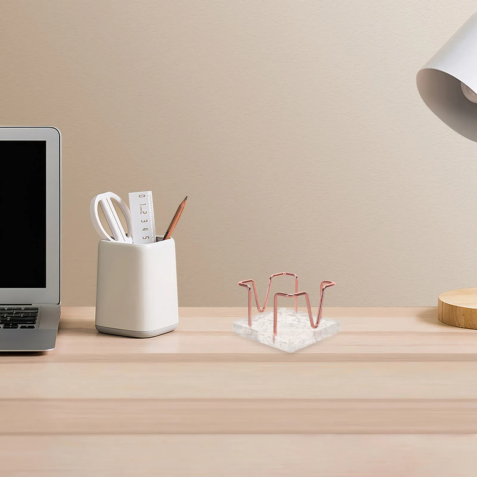 Stone Texture Acrylic Base Metal Wire Desk Memo Stand Desktop Postcard Holder Notepad Organizer Cube Note Holder for Office