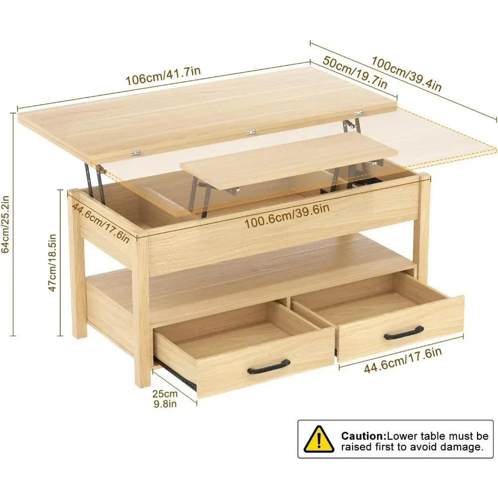 Coffee Table, 3-in-1 Multifunctional Coffee Table with Drawers and Hidden Compartments, Coffee Table Converts to Dining Table