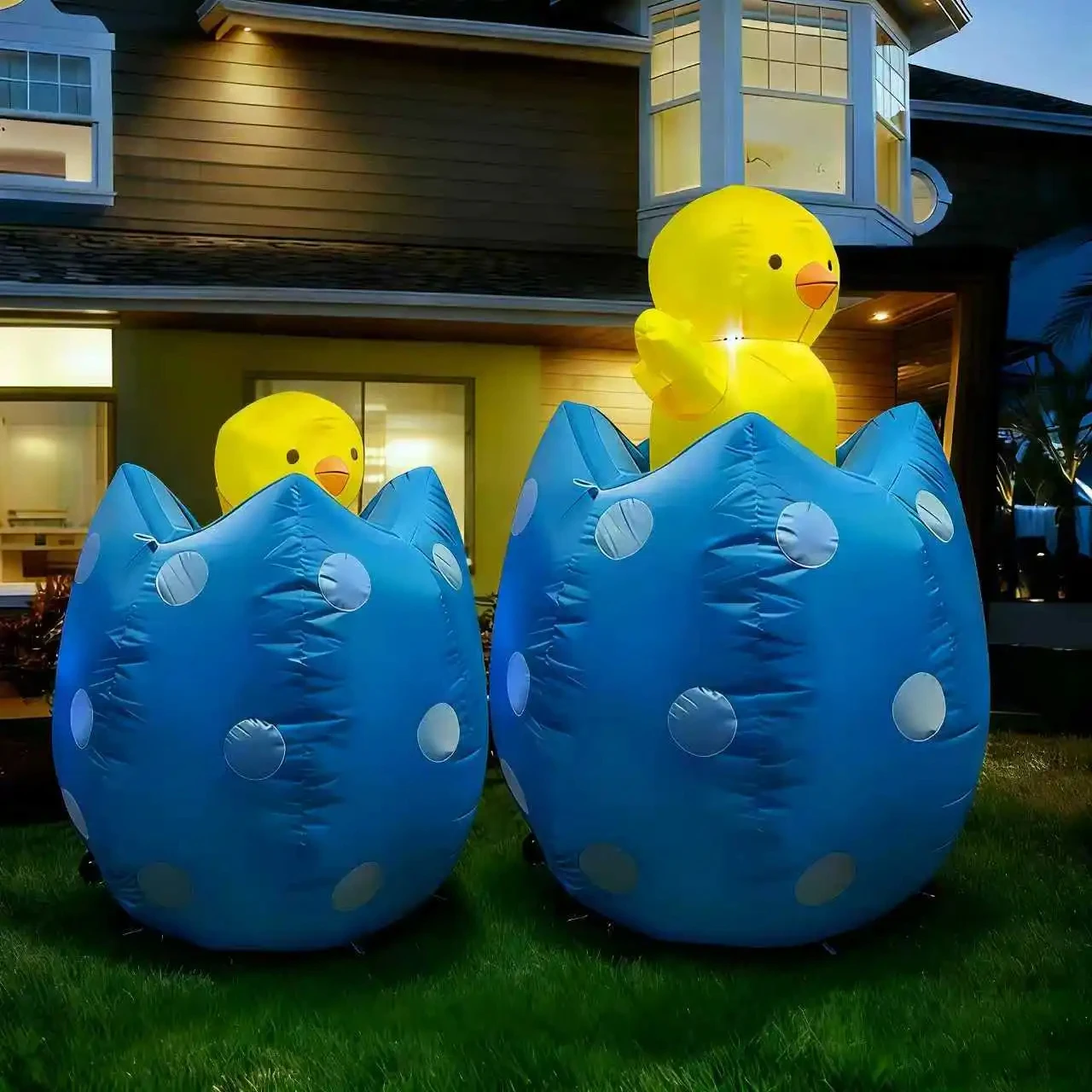 4FT Easter Inflatable Up-and-Down Egg-Shell-Shaped Stick with LED Lights—Indoor/Outdoor Decoration, Backyard Party Toy