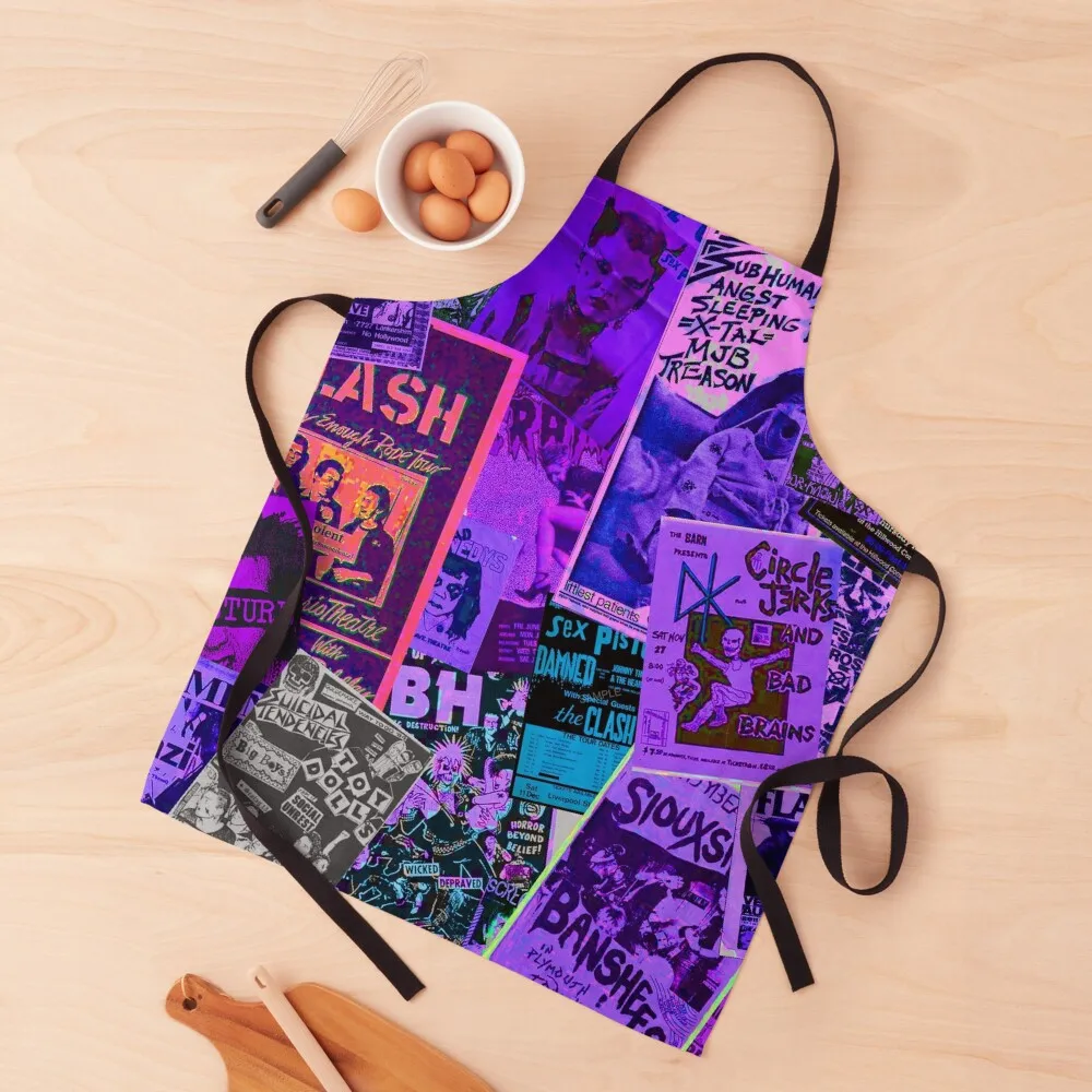 Punk Rock Bands Flyers Collage Vaporwave Aesthetic Punk Colors Apron Chef Accessory men Apron