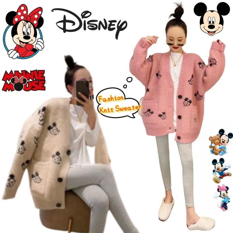 Disney Mickey Minnie moda personalidad suéter chaqueta dulce niña corazón Otoño Invierno a prueba de viento cálido manga larga top de punto