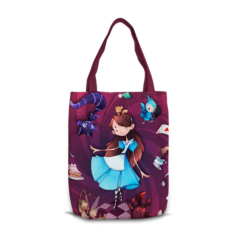 Disney Alice in Wonderland M0041 Anime Shoulder Bags Cartoon Customized Shopping Bag Casual Tote Storage Handbag Gift