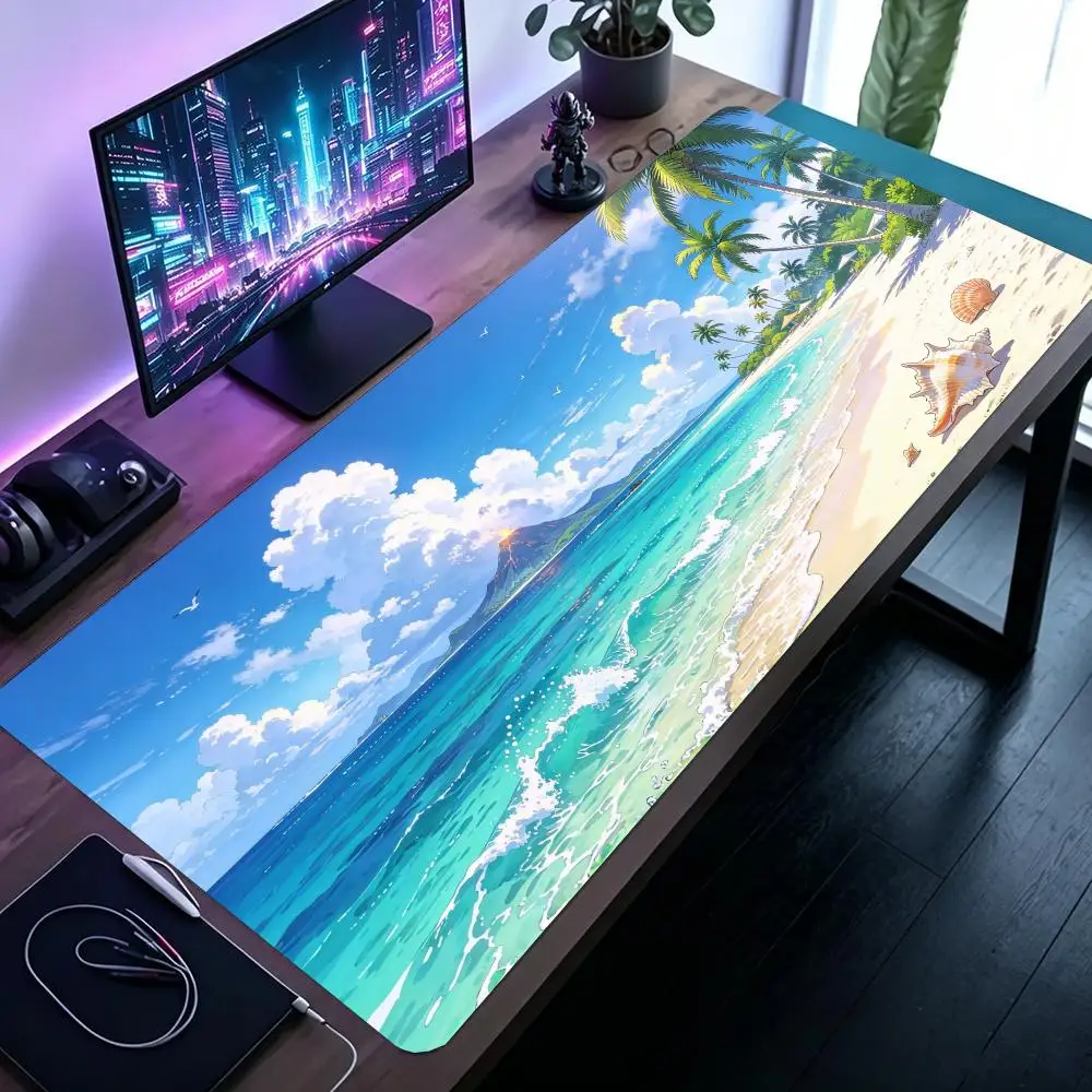Tropical Beach Ocean Table Mat Large Size Non Slip Rubber Base Smooth Cloth Surface For Fresh Office Gaming