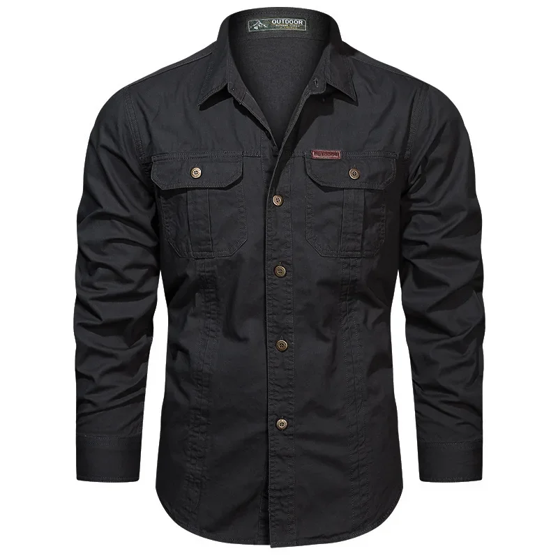 Men\'s Outdoor Shirt Military Casual Multi-pocket Long-sleeved Cotton T-shirt High-quality Business Casual Shirt Oversized 5XL