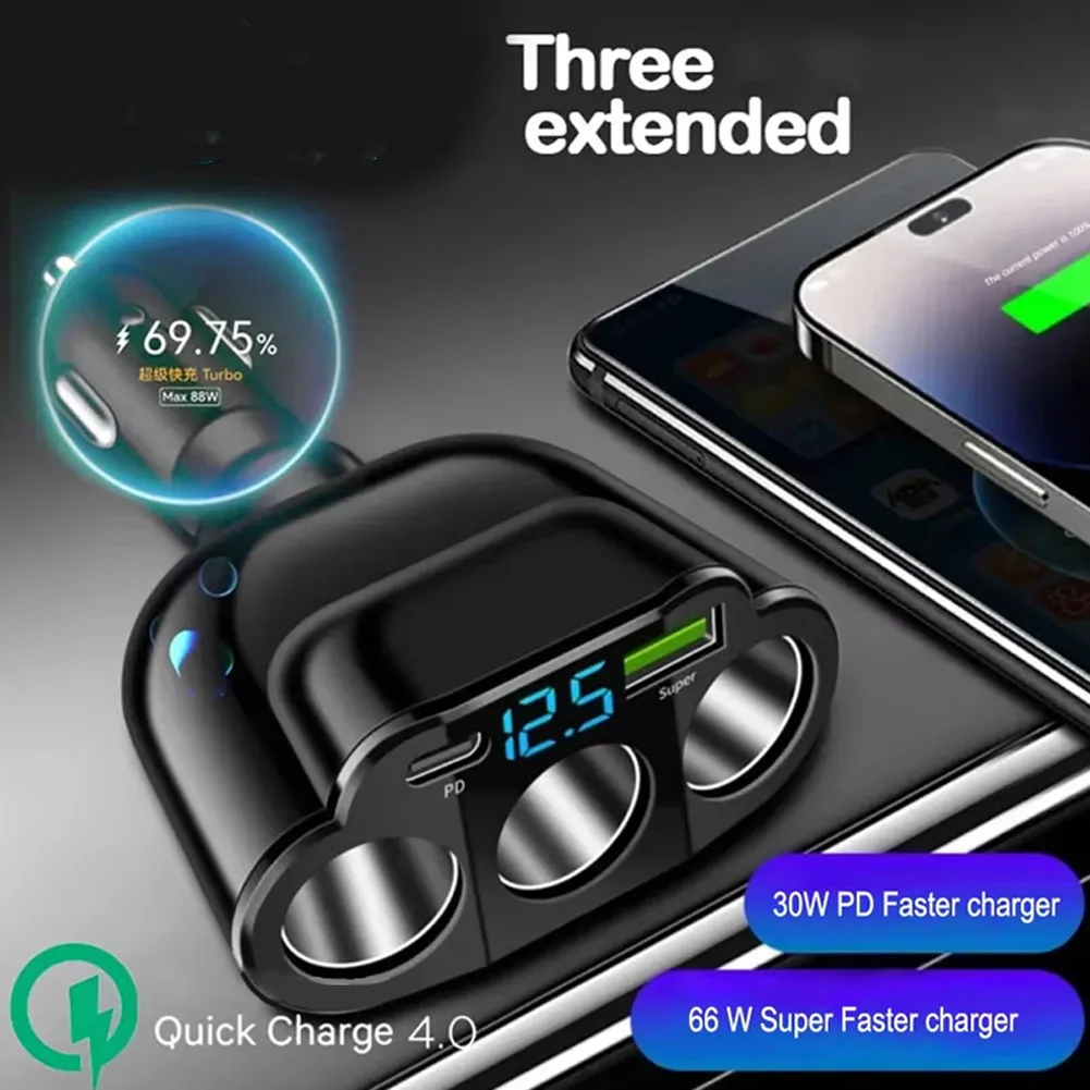 66w for pd for Fast Charging Car Charger 66W Fast Charging 360 Adjustable Design Charging Status Display for pd Fast Charging