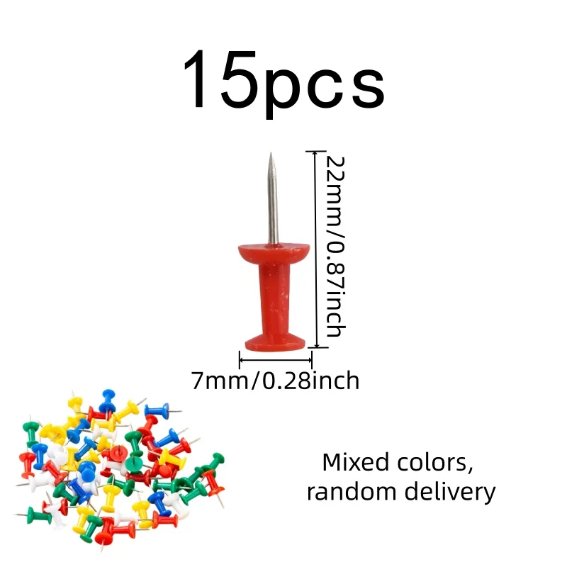 Assorted Thumb Tacks 15 pcs, Sturdy Bent Resistant, Colorful Assorted Colors, for DIY Craft Display, Multipurpose