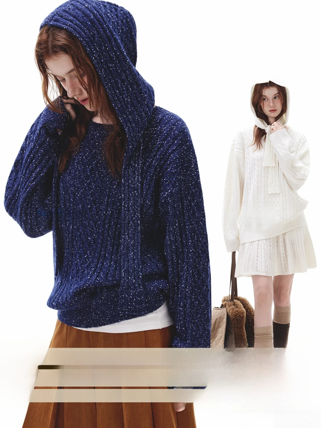 

Retro Bright Tead Twist Knitted Sweater with Hat for Women Autumn Winter Polyester Fiber Long Sve Regular Fit Knitwear