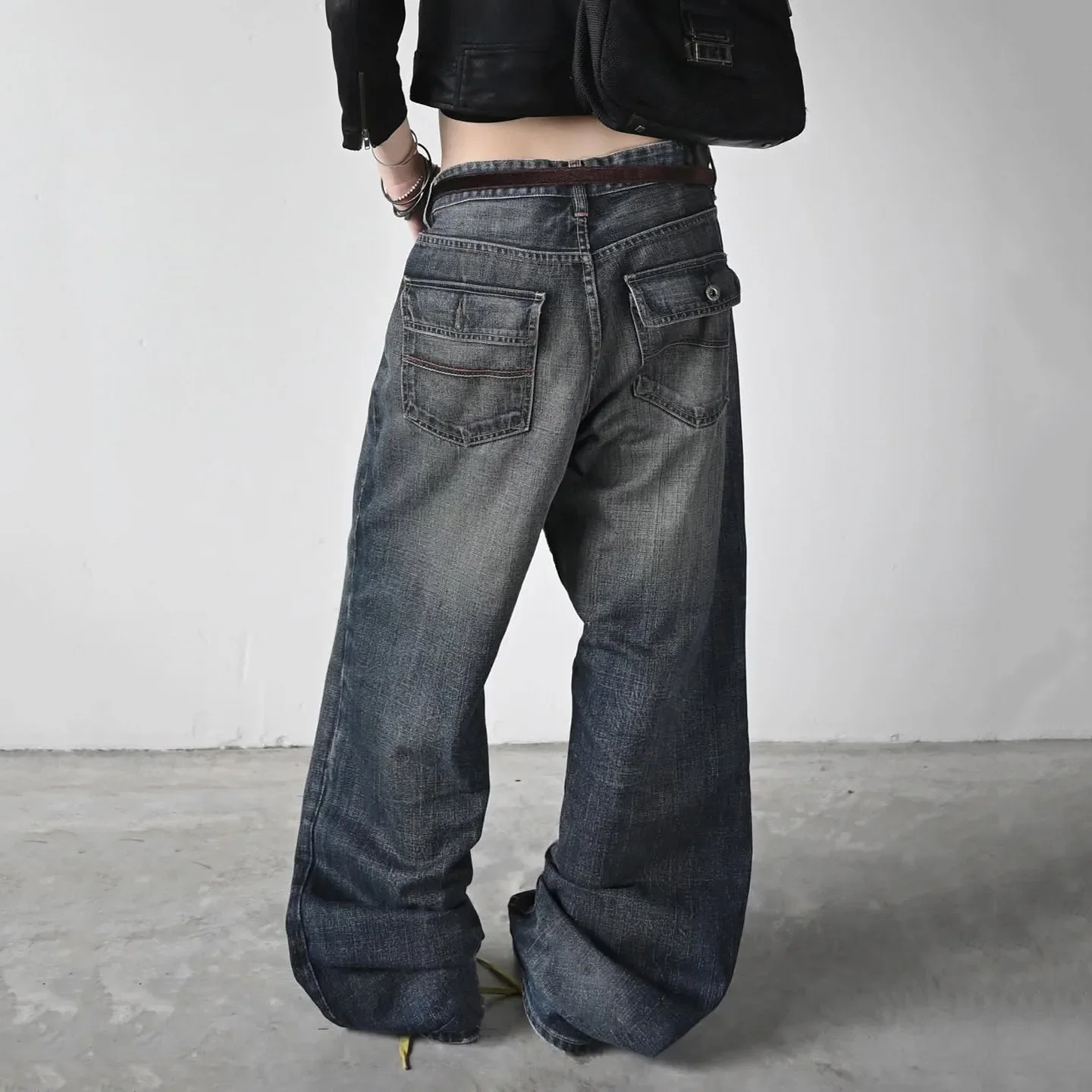 

Y2K Jeans American Retro Wash Street Pants Trendy Casual Loose Slimming Personalized Pocket Denim