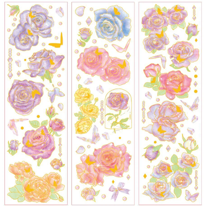 3 Sheets Brilliant Flowers Stars Whales Laser Rose Butterfly Material Stickers