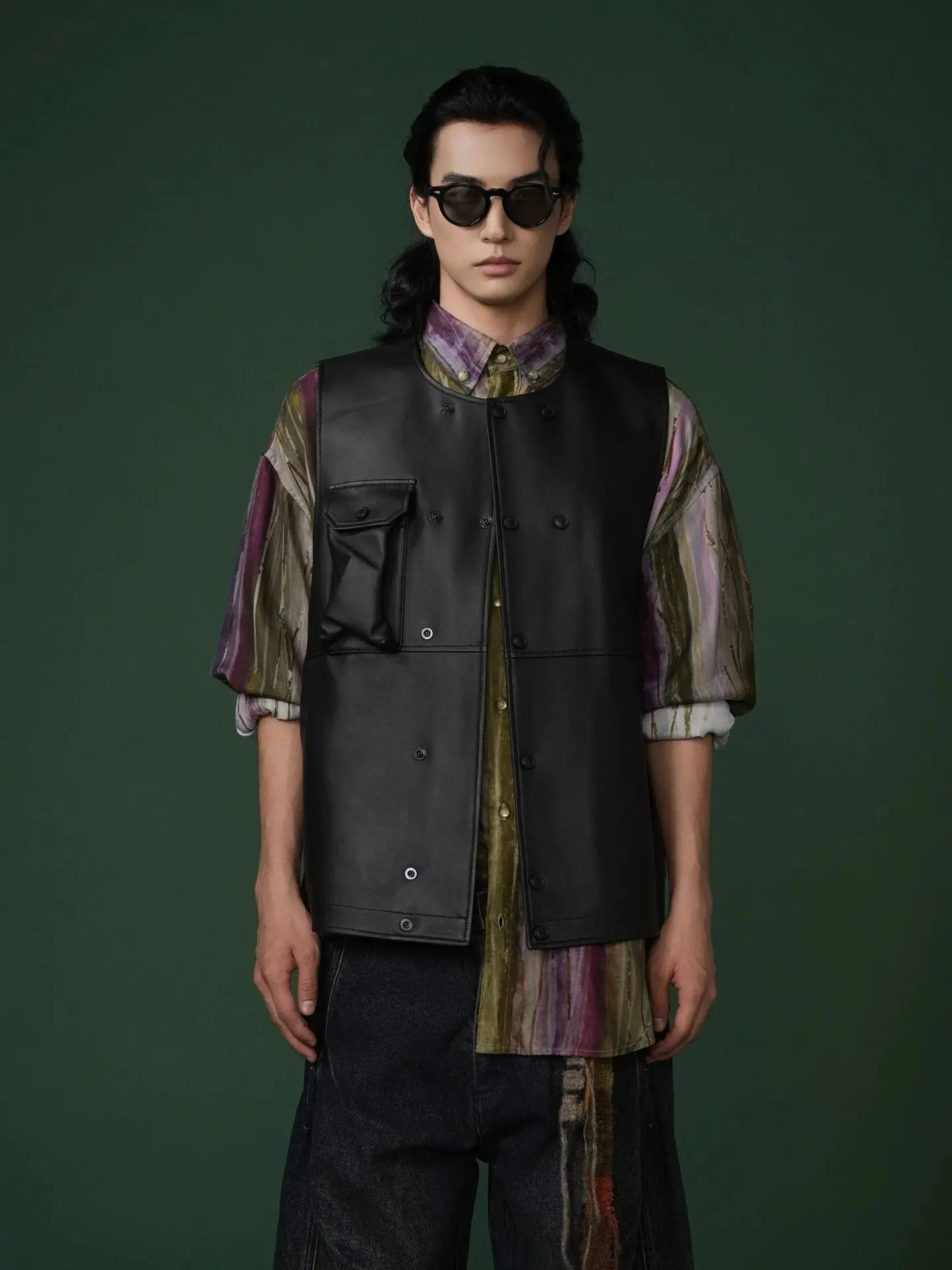 Copper-amine silk-viscose blended shirt with retro tie-dye striped design - long-sleeved shirt for men and women, suitable