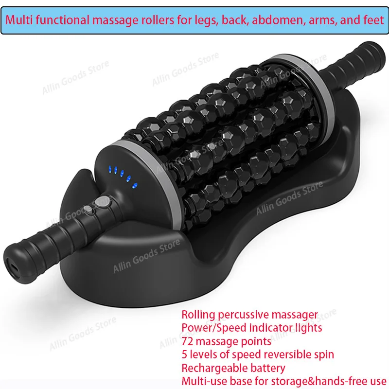 Cordless Roller Body Massager Muscle Fascia Relaxation Vibrators Home Fitness Exercise Abdominal and Leg Relaxation Relieve Pain