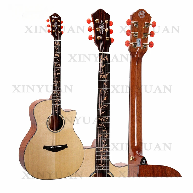 Acoustic Guitar, High End 40 Inch Professional Instrument with Solid Cedar Body, Mahogany Neck, High Glossy Surface and Excellen