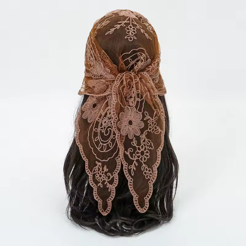 Elegant Lace Scarf Hollow Out Embroidery Foulard Bandana Solid Color Triangular Scarf Thin Vintage HandkerChiefs for Hair Woman - Image 19