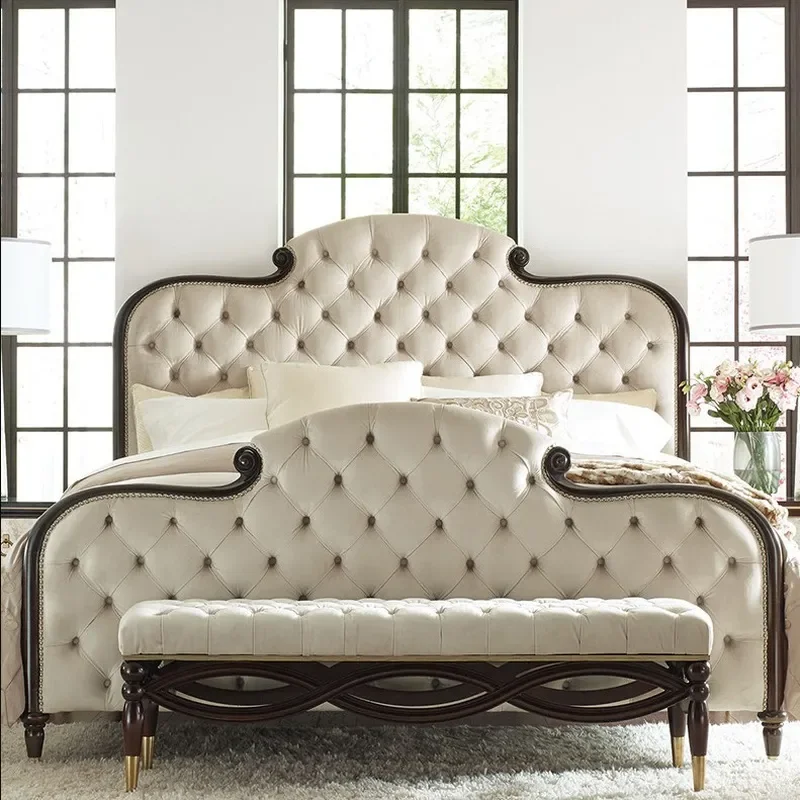 for American Solid Wood Bed 1.8m European Double Bed Neoclassical Fabric Wedding Bed High End Furniture Bedroom
