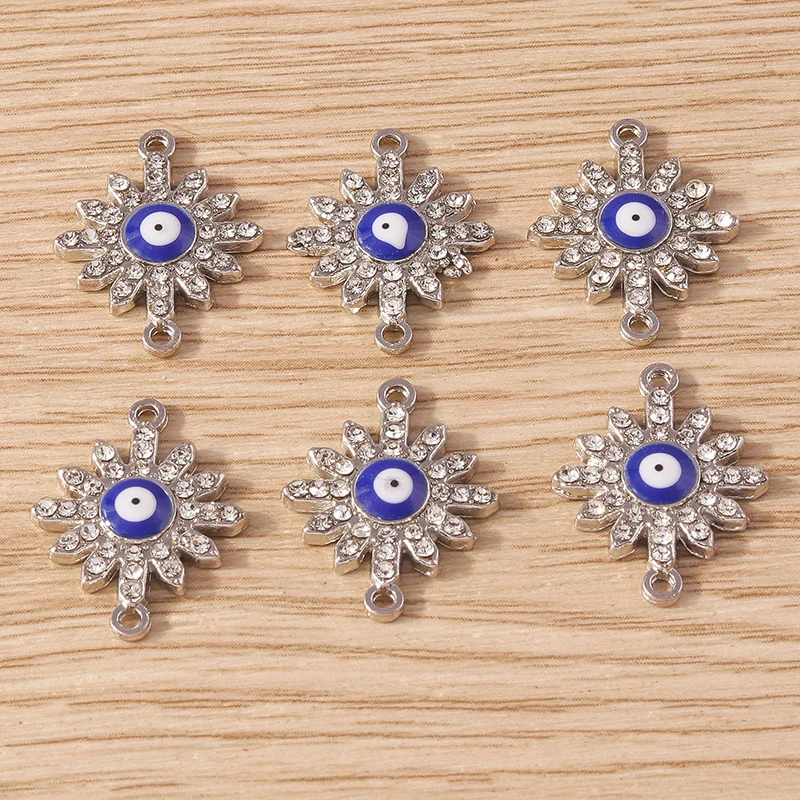10pcs 15x19mm Cute Crystal Evil Eye Sun Charms Connectors for Jewelry Making DIY Necklace Bracelet Handmade Crafts Accessories