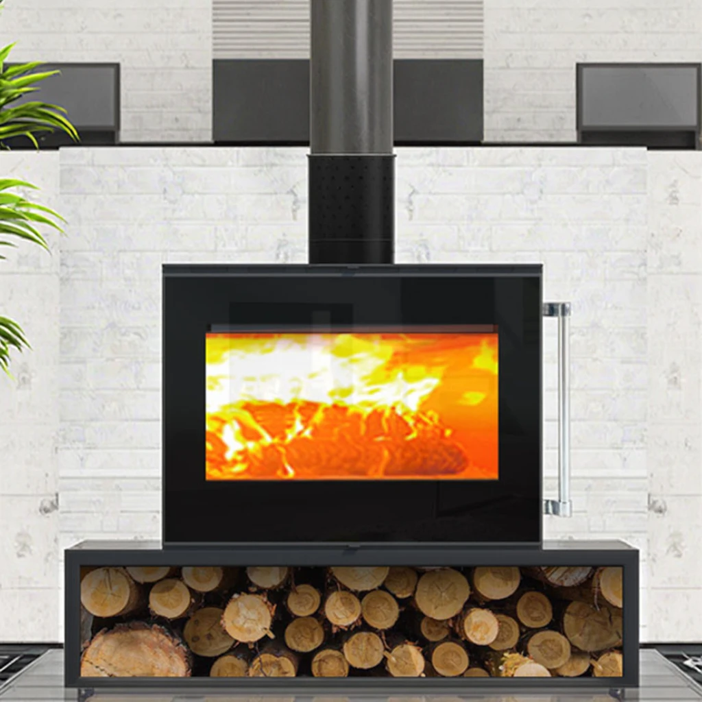 Full Panel Steel Fireplace with Modern Design Freestanding Installation Heating Function for Indoor Use