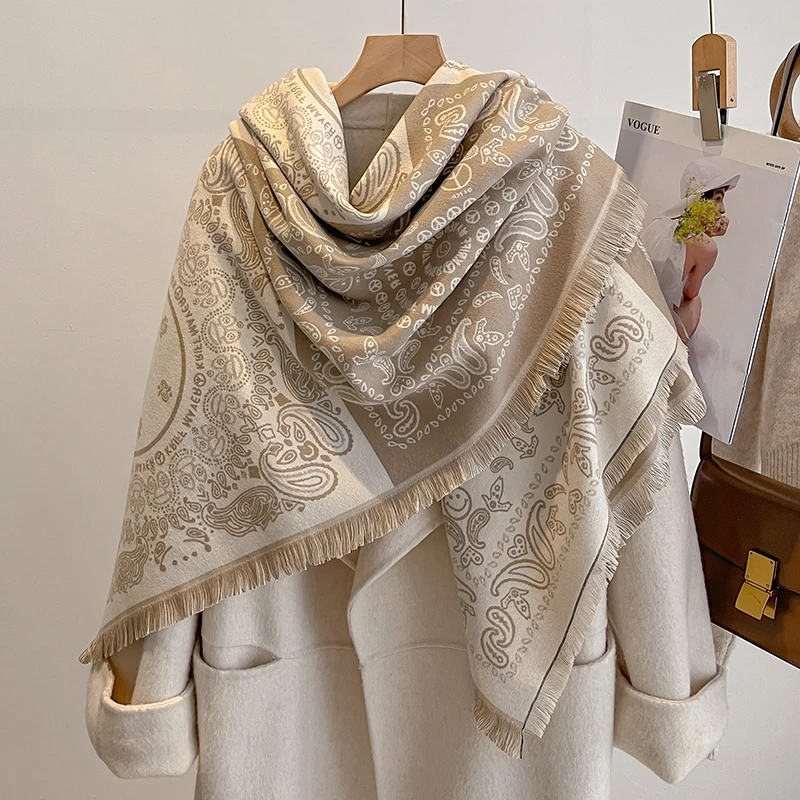 2025, Luxusmarke, Winter-Damen-Kaschmirschal – abstrakt bedruckter Schal mit Quasten, Pashmina-Bandana und eleganter Poncho – Detail 16