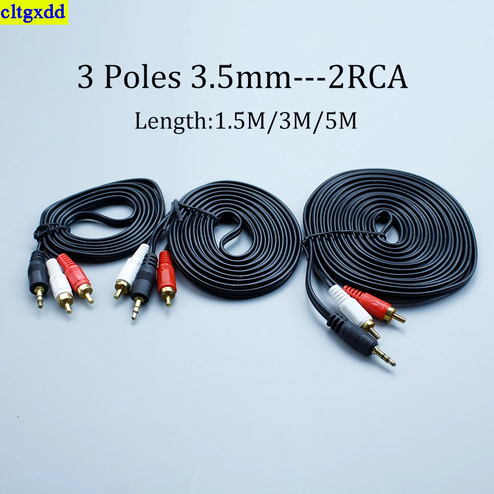 

cltgxdd 1piece 3-pole 3.5mm Male plug to 2RCA Male plug adapters sound frequency speaker cable connectors 1.5M/3M/5M power cord