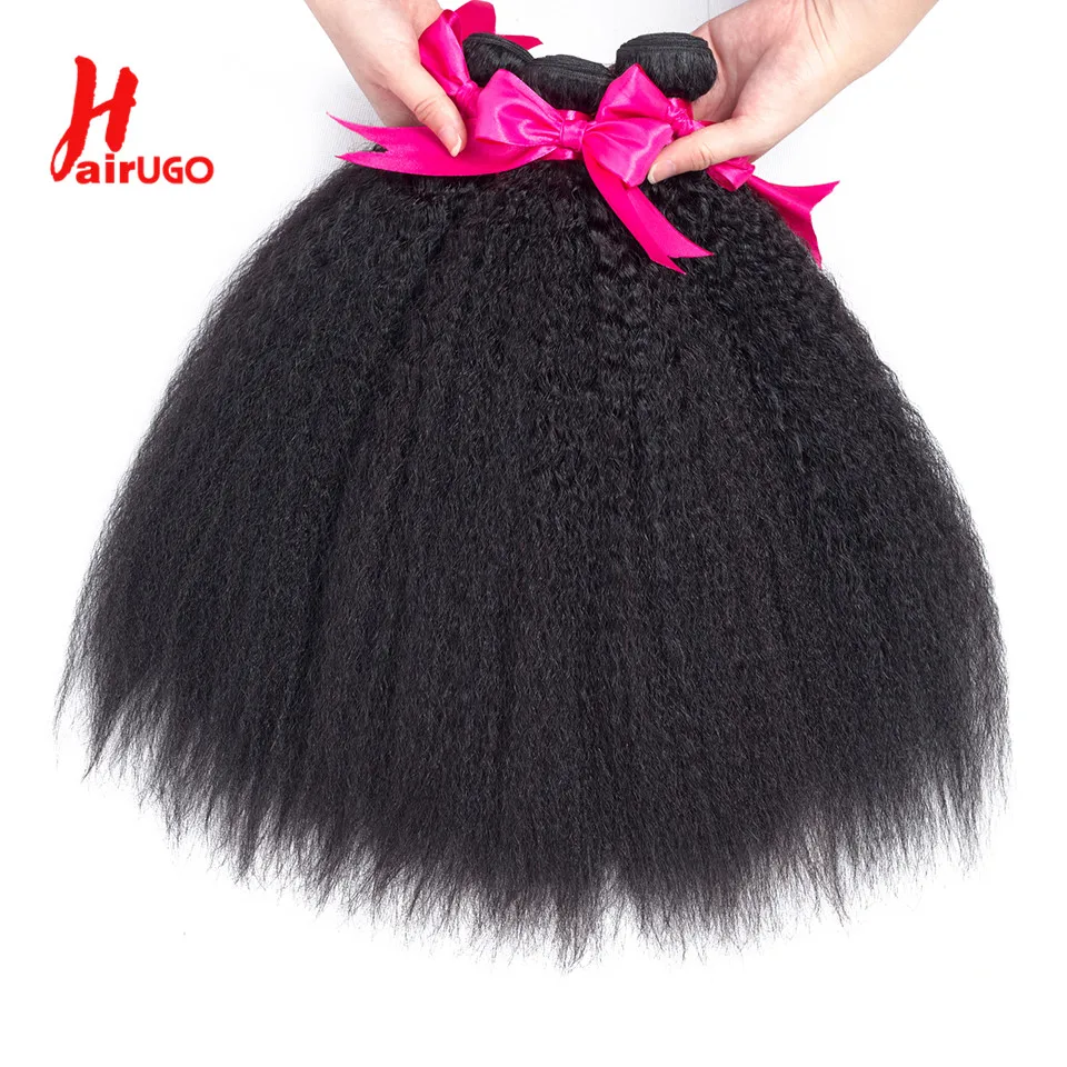 Hairugo Kinky Straight Bundels Met Sluiting Braziliaanse 100% Menselijk Haar Sluiting Met Baby Haar Non-Remy Haar Weven Dubbele inslag