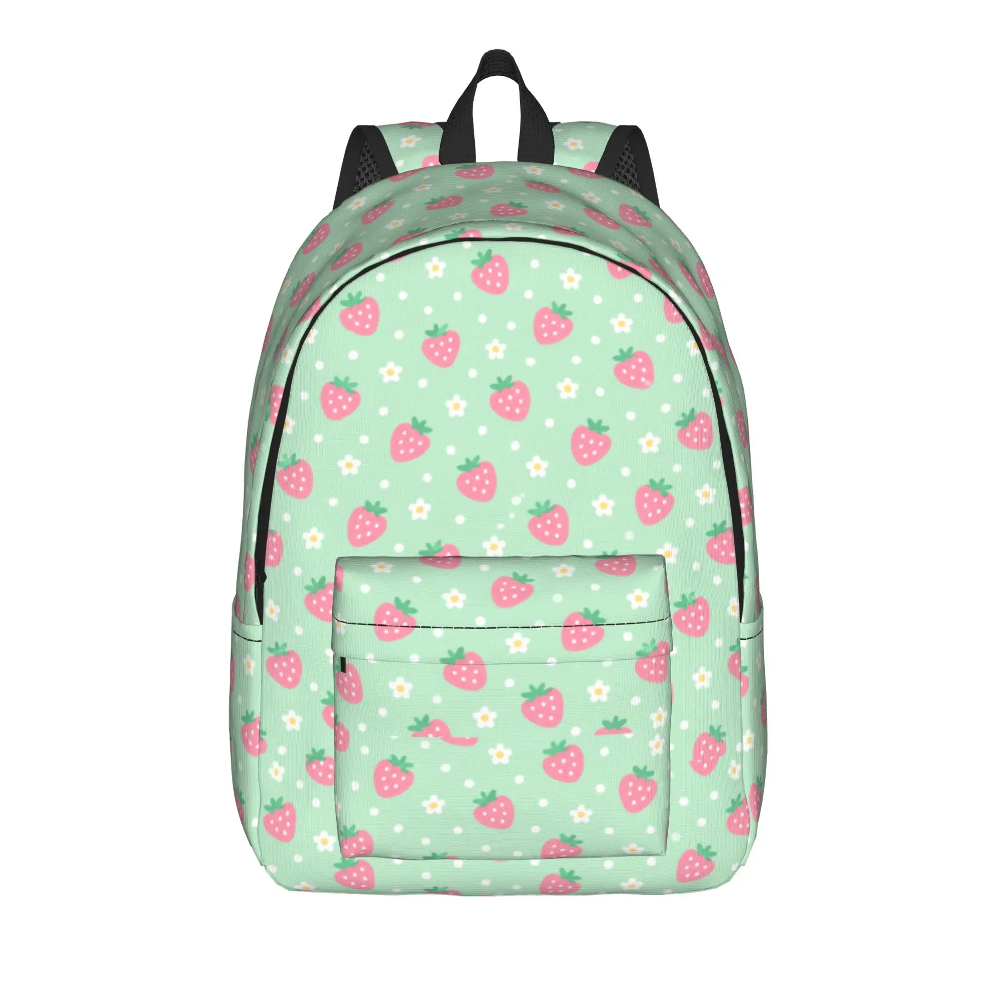 Green Strawberry Dots Backpack  Girl Polyester Daily Backpacks Pattern Style School Bags Rucksack