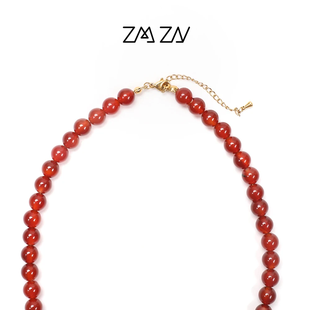 ZMZY Red Agates Natural Stone Beads Necklace Women Men Genuine Healing Red Chains Round Choker Jewelry