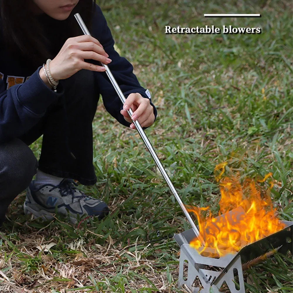 Pocket Camping Fire Pipe Retractable Blow Rod Outdoor Picnic Stainless Steel Blowpipe Camping Cooking Blowing Fire Stick