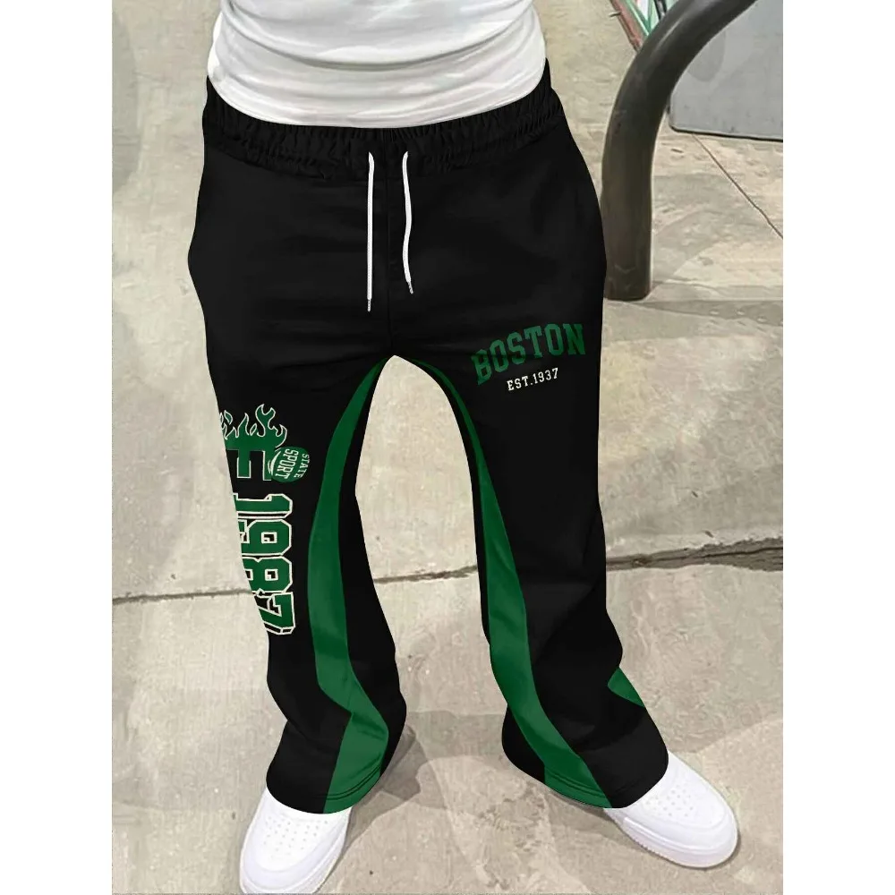 

Men's Casual Street Style Trendy Cross Print Fashionable Slightly Flared Black and White Color-Block Design Sweatpants Men Pants