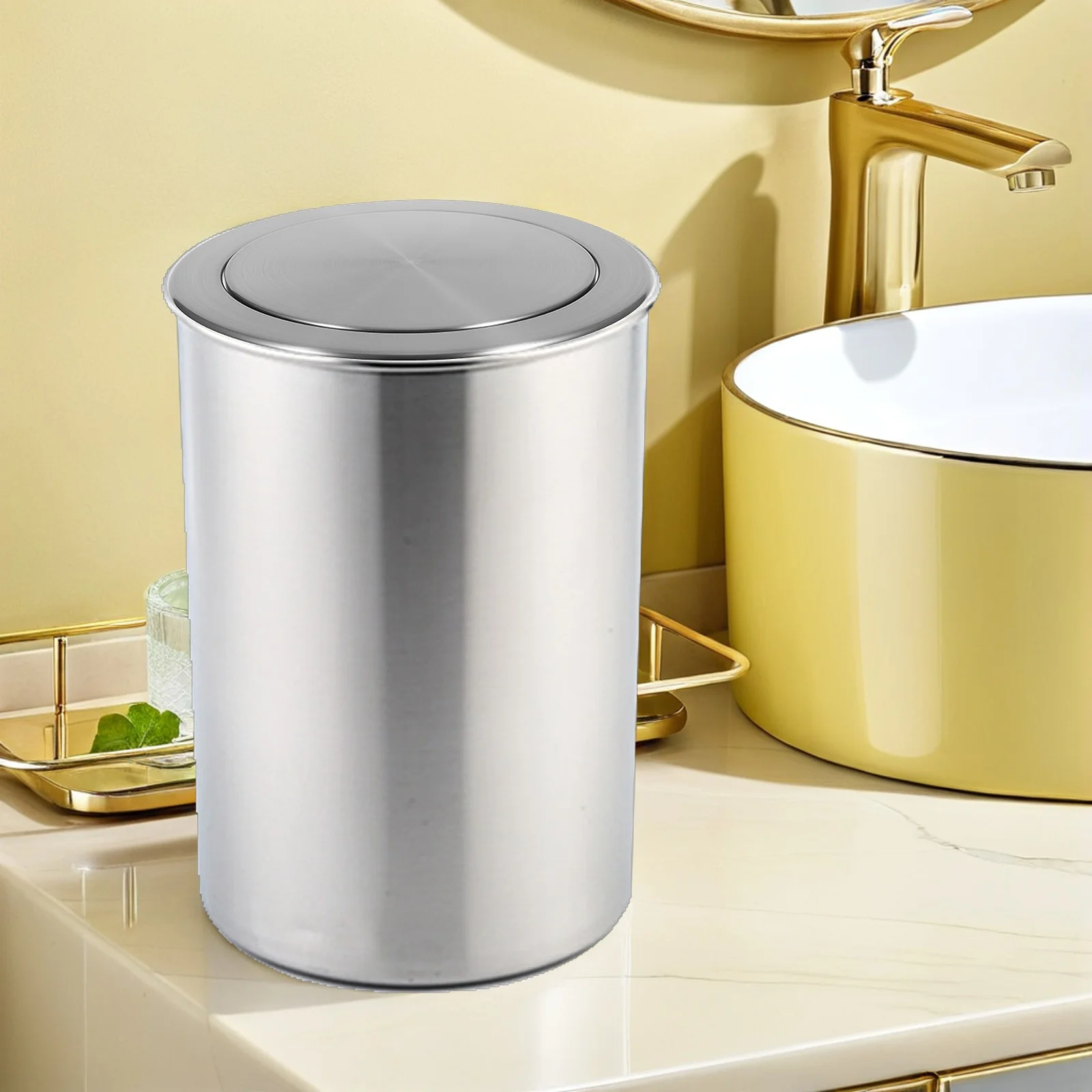 

Stainless Steel Countertop Embedded Bin Lid with Swing Flap for Quick Waste Disposal Flush Mount Design Fits Recessed Trash