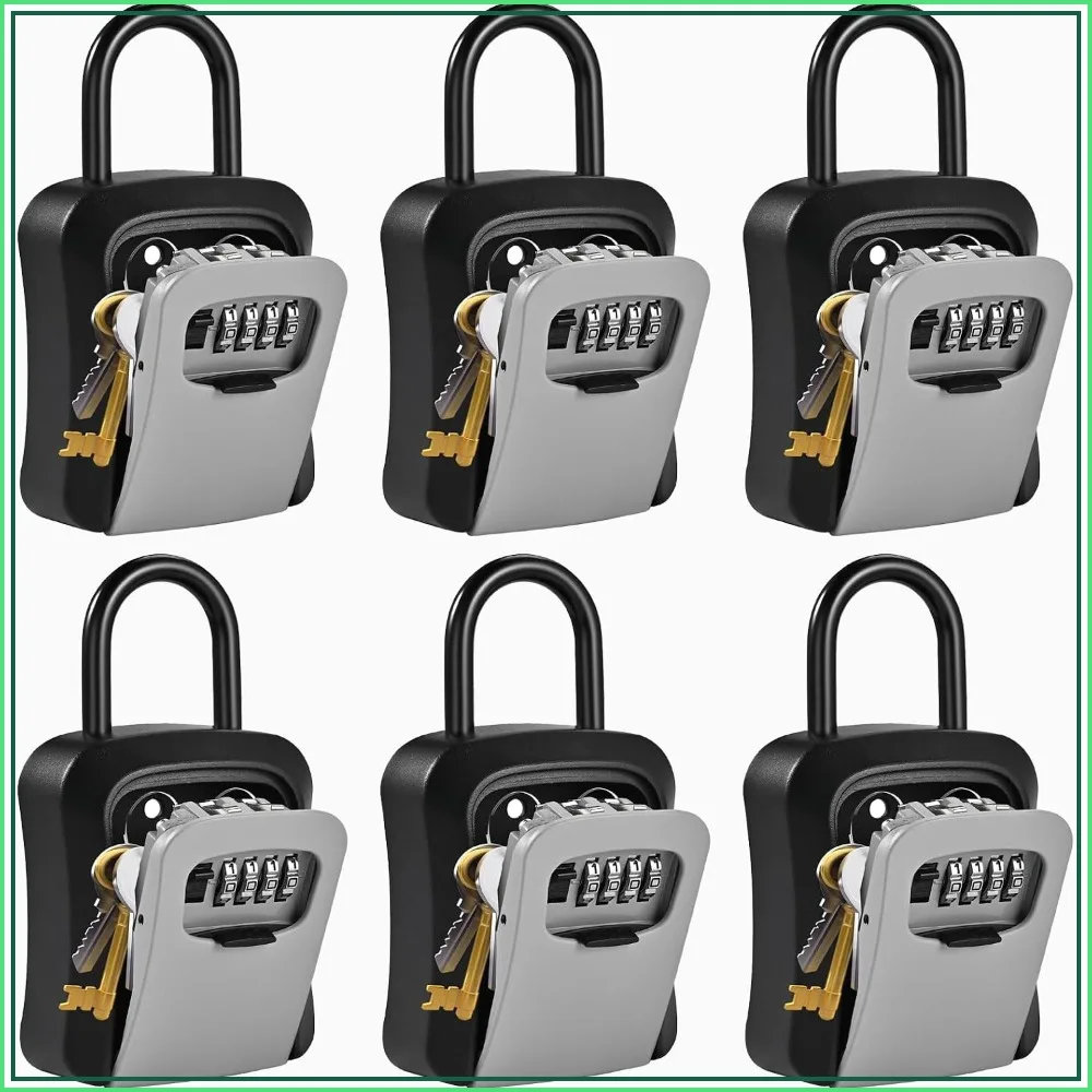 

6 PCS Large Key Lock Box, 4.5x3.7x1.5 Inch Waterproof Combination Lockbox for Outdoor Keys, Wall Mountable