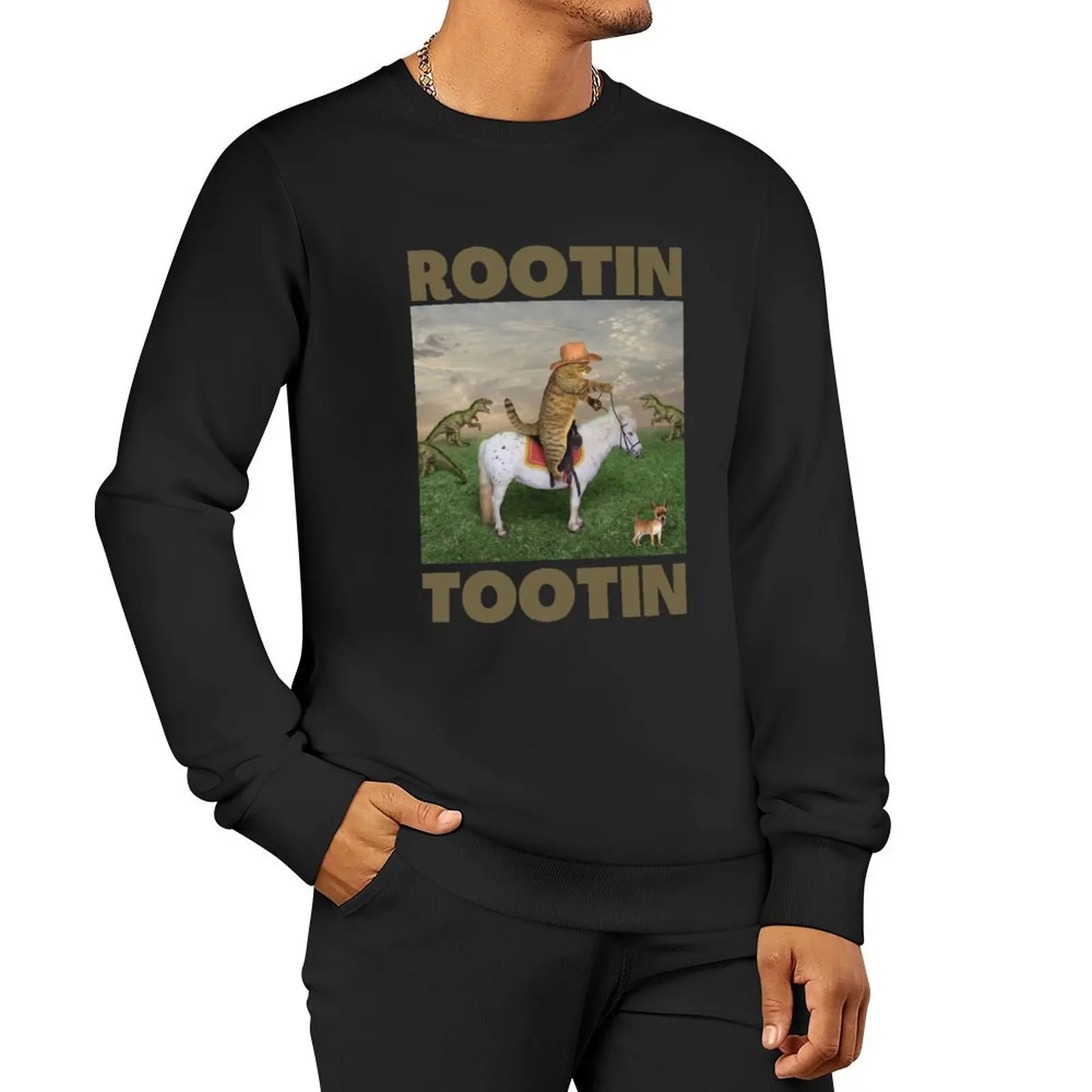 

Rootin Tootin Cowboy Cat Pullover Hoodie autumn anime clothing men sweatshirt