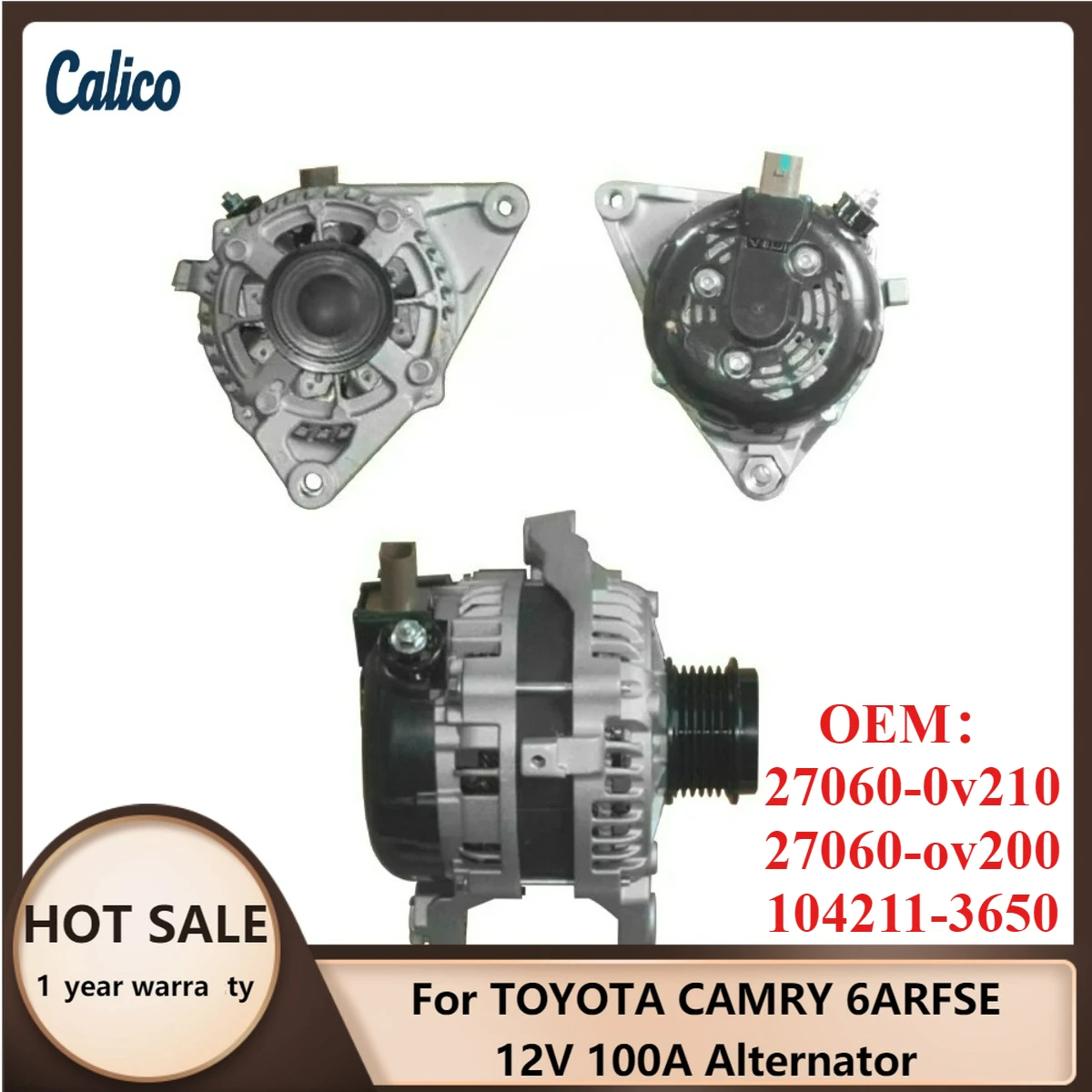 

Высококачественный генератор 12В 100А для TOYOTA CAMRY 6ARFSE, номера 27060-0V210, 27060-0V200, 104211-3650