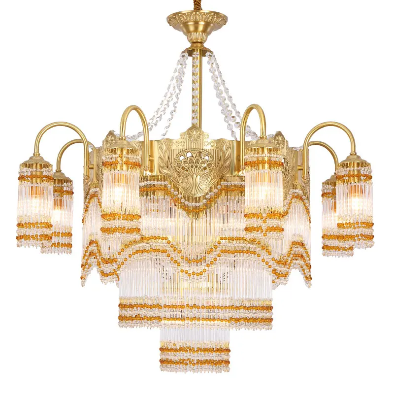 

European all-copper chandelier French living room bedroom dining room crystal lamp light luxury villa duplex stairs creative