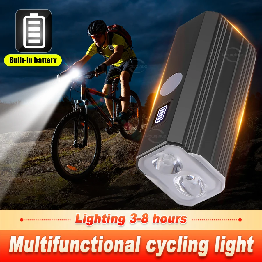 

USB-перезаряжаемый велосипедный фонарь с клаксоном 6 режимов передний фонарь со встроенным аккумулятором для велоспорта