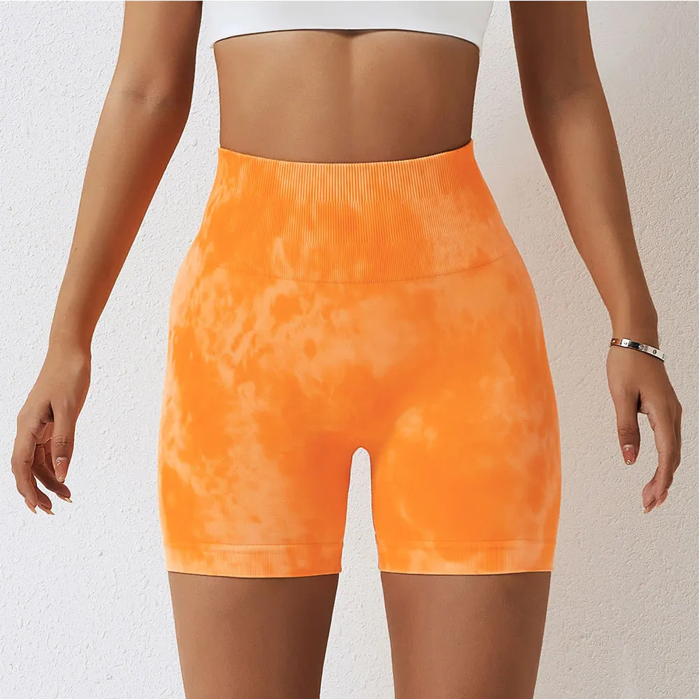 Tie Dye Yoga Shorts For Women Fitness Gym Shorts Seamless Summer Pants High Waist Leggings Sportswear Scrunch Butt Sport Short