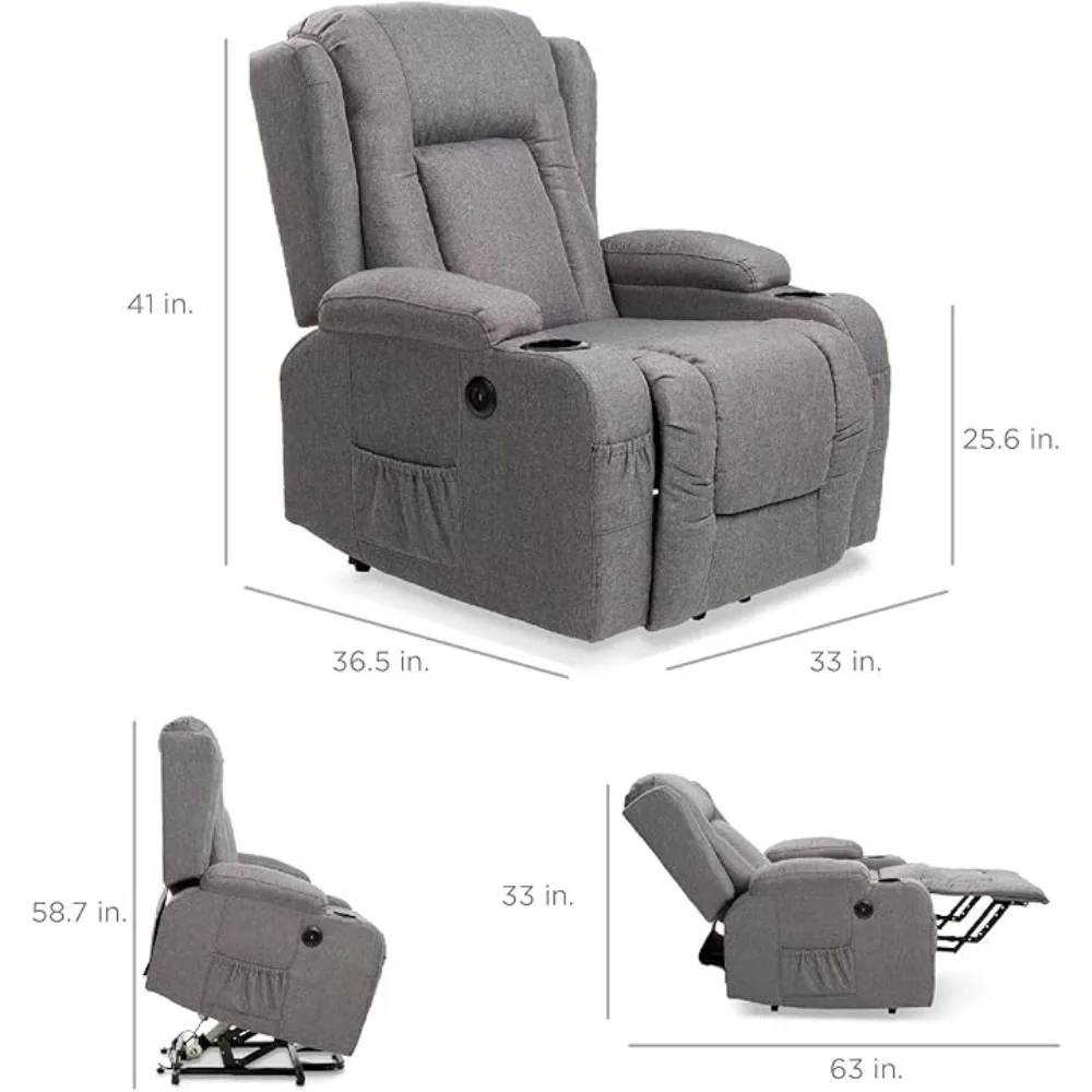 Modern Linen Electric Power Lift Chair, Adjustable Furniture for Back, Legs w/ 3 Positions, USB Port,  Easy-to-Reach Button