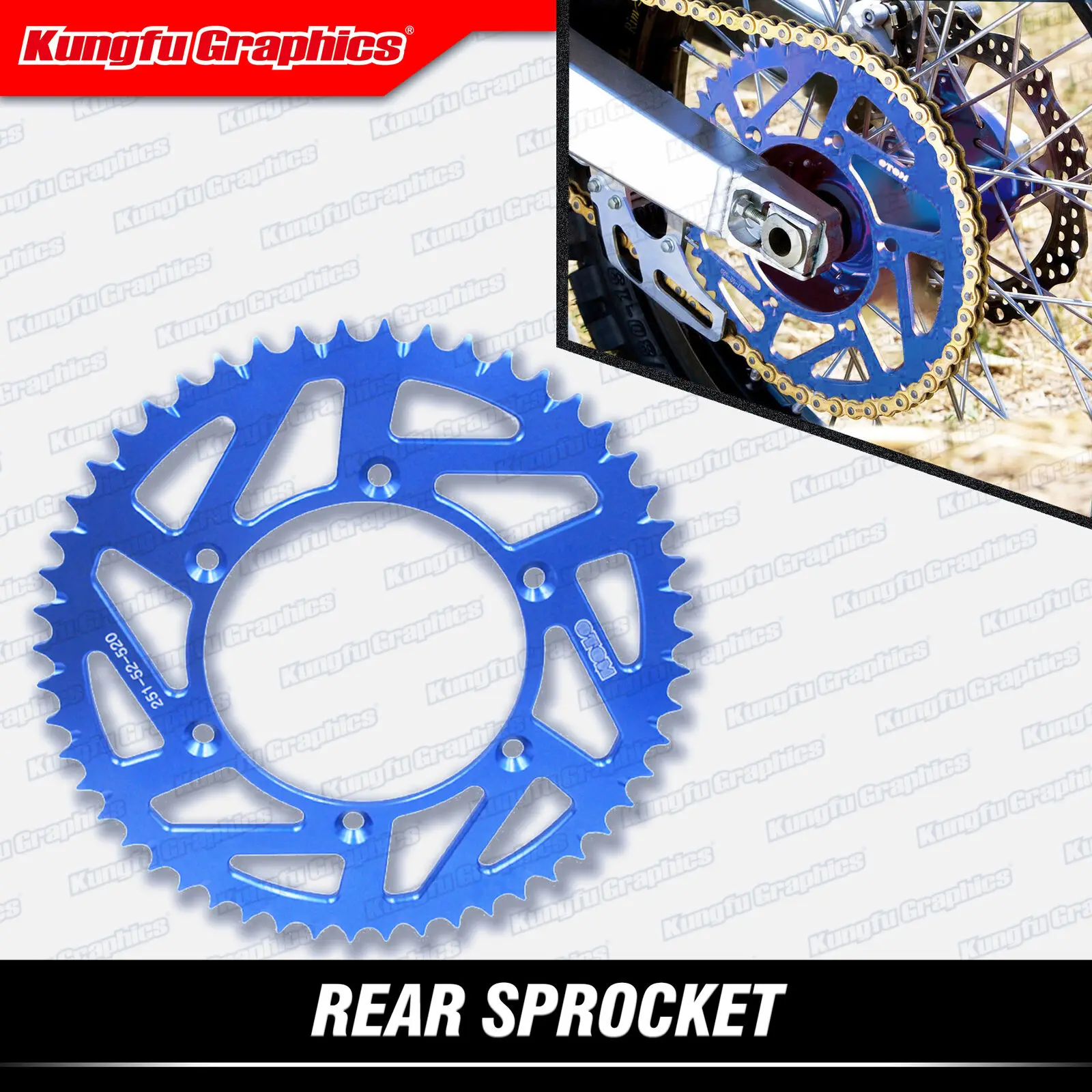 

JY Racing Motorcycle Rear Aluminum Sprocket Set 52T for Yamaha YZ125 YZ250 YZ250X YZF YZ250F YZ450F WR250F WR450F, Blue