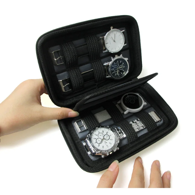 Eva Hard Shell 4-Slot Watch Case Portable Strap Data Cable Bag Waterproof Travel Watch Storage Zipper Box