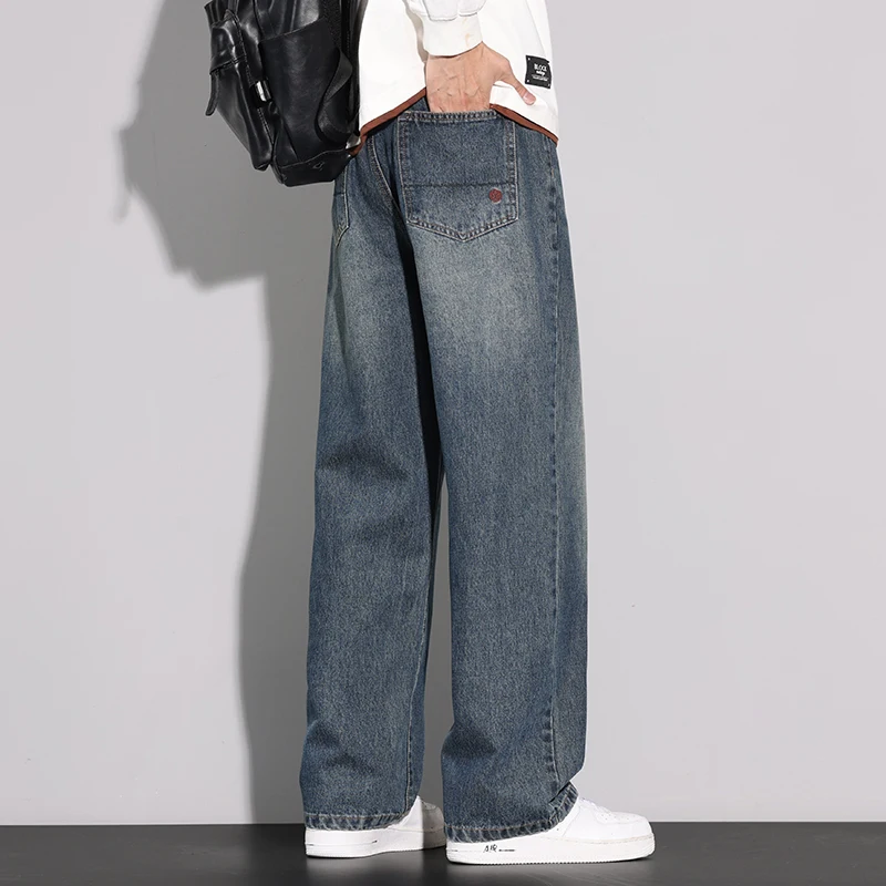 Retro Loose Straight Leg Men's Jeans Casual American Style Spring Autumn Winter Long Trousers Comfortable Cotton Denim for Teens