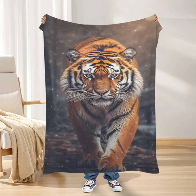 

Tiger Fleece Blanket Sofa Knee Bed Camping Custom Nap Fluffy Soft Blankets for Winter Warm King Size Microfiber Bedding