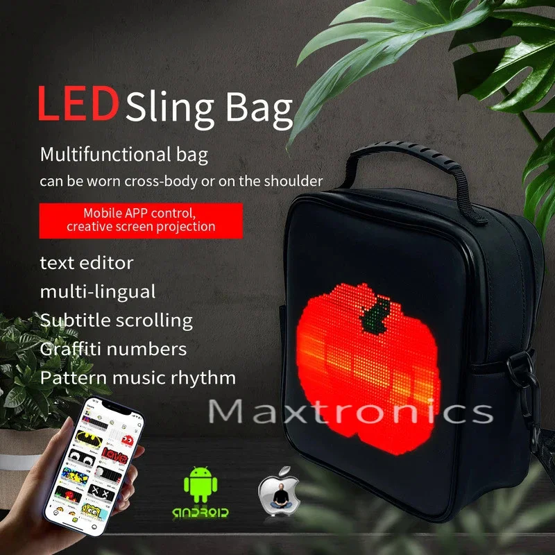 Bolsa con pantalla LED, aplicación inteligente, pantalla de píxeles LED para mujeres y hombres, bolso de hombro dinámico con grafiti multilingüe, bolso de pecho, mochila Led