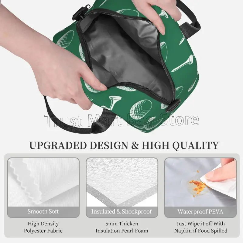 Golf Lunch Box Ball Portable Insulated Lunch Bags Reusable Cooler Tote Bag for Girls Boys Women School Work Travel Picnic Gifts