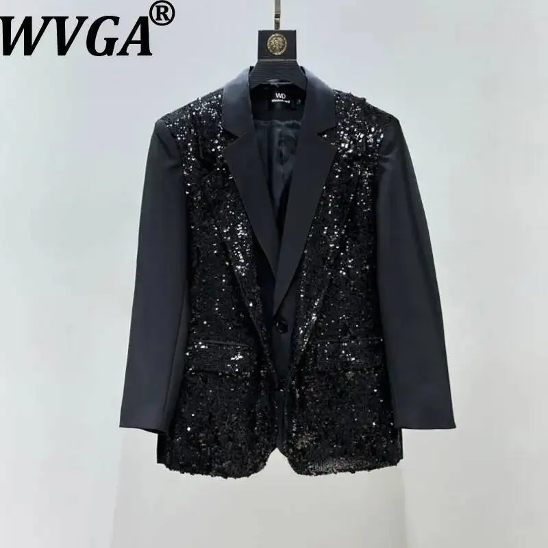 

WVGA Spring Autumn New Men Tide Heavy Sequin Patchwork Blazer High-end Design Padded Shoulder Niche Chic Casual Coats Ins W25346