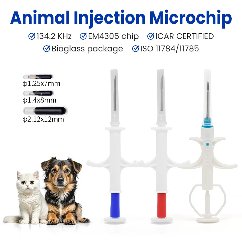 READELL 200PCS Glass Tag with implanter  ISO11784/785 FDX-B turtle usage ICAR Certificate dog chip pet animal microchip