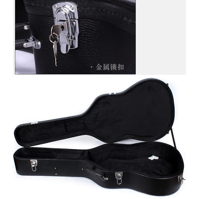 Wood Guitar Box Guitar Hardcase Black PVC Leather Material Velvet with Foam Lining for Acoustic or Classic Guitar 40\