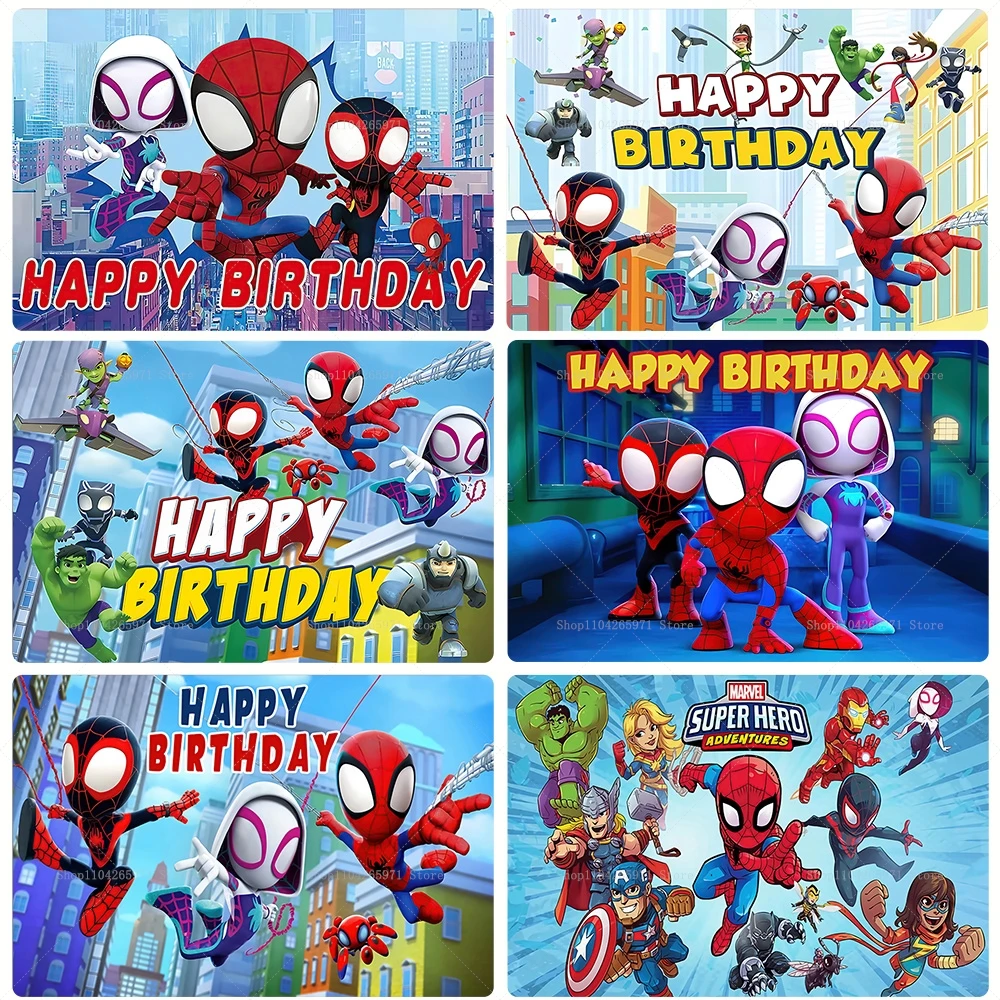Spidey and His Amazing Friends Party Backdrop Happy Birthday Superhero Photo Background Banner Baby Shower Decor Accessories